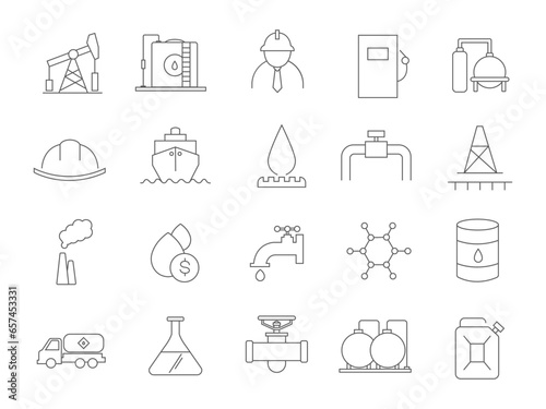 Oil. Gas. Minerals. A collection of linear icons. Vector.