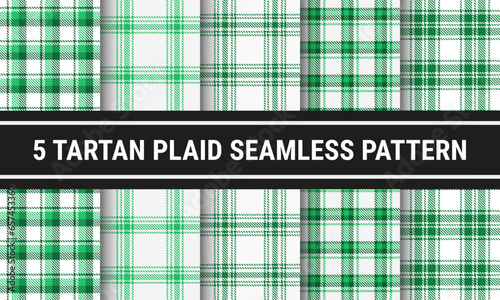 White Green Set Tartan Plaid Seamless Pattern. 