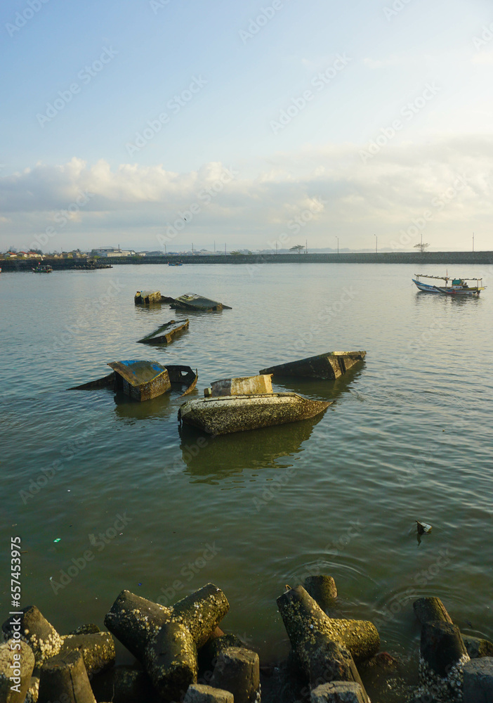 Beautiful and sunny morning view on the beach in Cilacap, Indonesia.