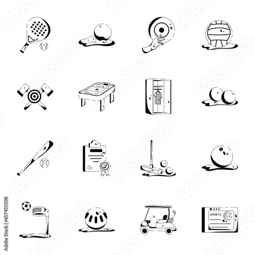 Sports Accessories Icon Set in Glyph Style 

