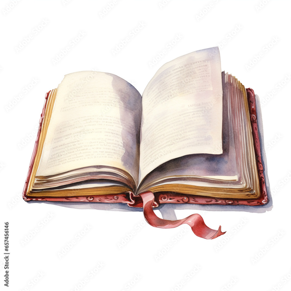 Obraz premium 開かれた古い本の水彩イラスト