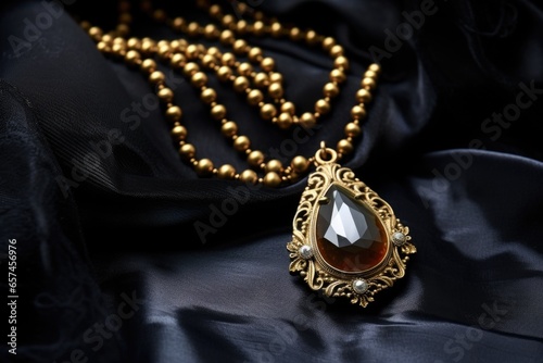 golden necklace against a black velvet cloth