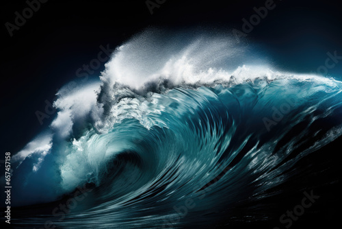 Large blue wave splashing and forming beautiful wave tunnel