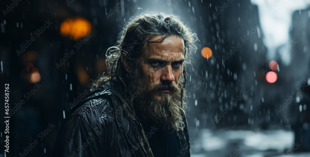 person in the street, person in the night, person in the rain