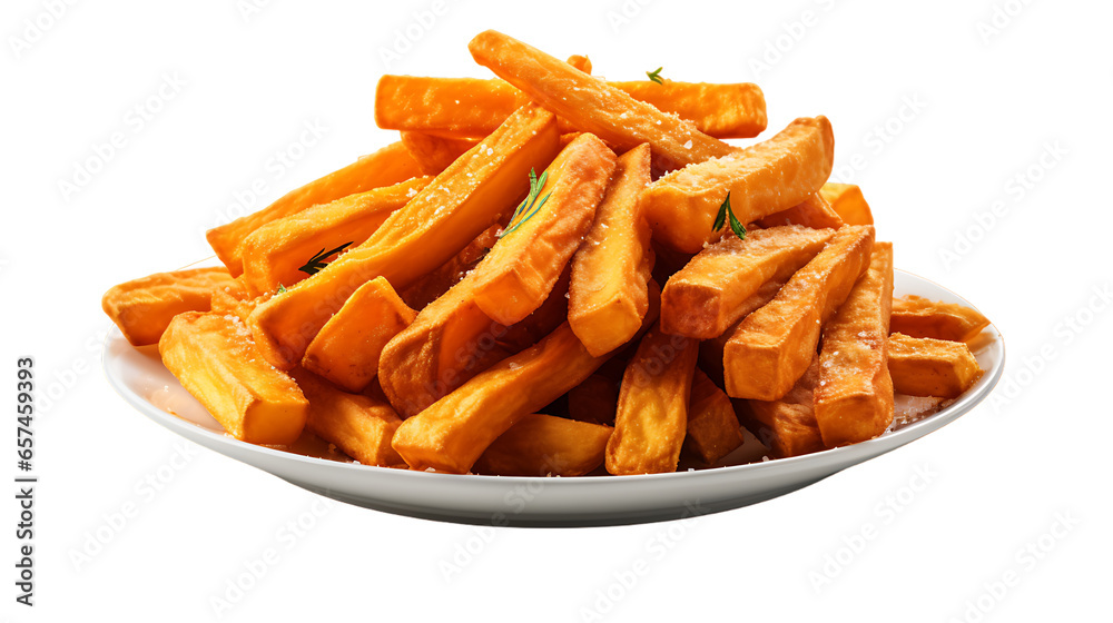 Fried Sweet Potato Fries Isolated on White Fried Sweet Potato Fries Isolated on White