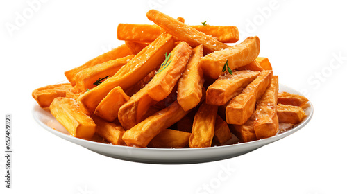 Fried Sweet Potato Fries Isolated on White