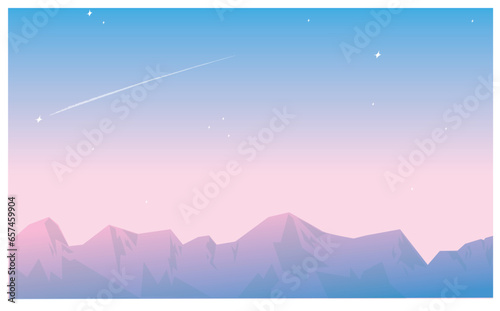 流れ星と星空と山の背景ベクターイラスト