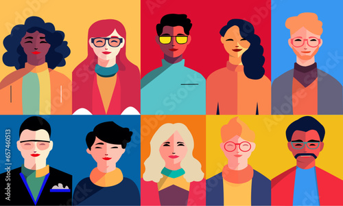 Retrato de multiples colores de personas de diferentes razas. Vector de personas diferentes etnias. Set de iconos de personas photo