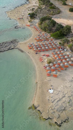 Aerial view of beachclub in Elafonisi Beach, Crete, Greece