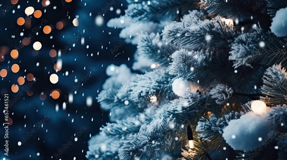 christmas tree with snow close up 