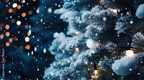 christmas tree with snow close up  photo