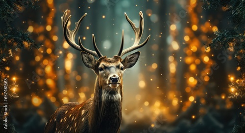 Christmas deer in the forest by Generative AI