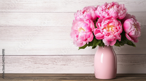 Fototapeta Naklejka Na Ścianę i Meble -  Vase with pink peonies flowers