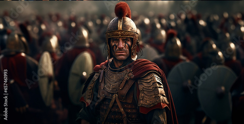 troop of simple roman soldier after a battle