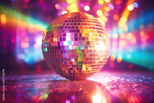 shiny disco ball with colored light reflections