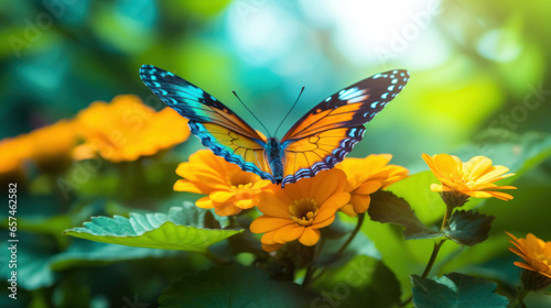 A beautiful close-up of a butterfly sitting on a flower © red_orange_stock
