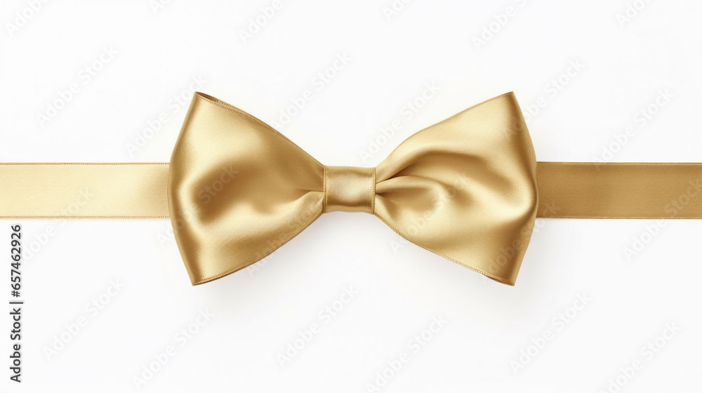 Fototapeta premium Gold satin bow with ribbons on white background