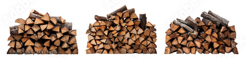 Set of stacked firewood cut out photo