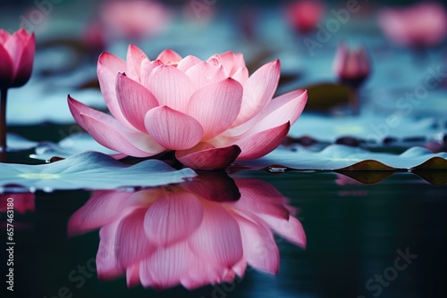 lotus flower floating on a calm pond