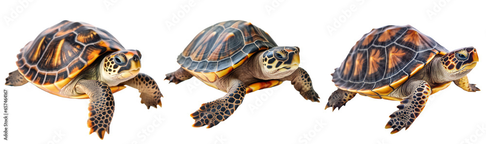 Fototapeta premium Set of sea turtles isolated on transparent