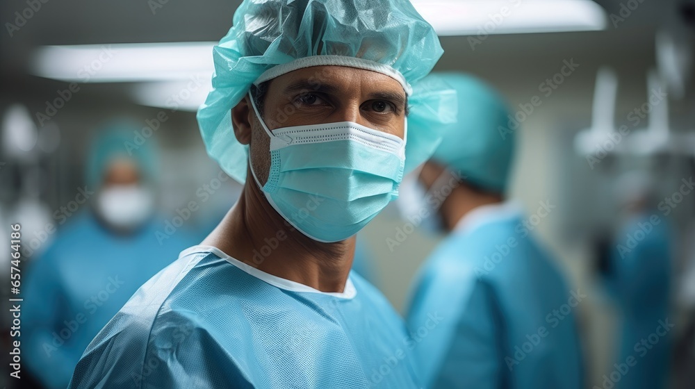 Male doctor wearing a surgical mask in a hospital. Male doctor wearing a surgical mask in a hospital.