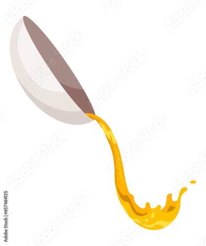 Maple syrup icon. Droplet and flowing nectar in ceramic bowl. Cartoon natural design elements, fresh and tasty isolated on white background
