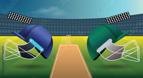 cricket helmet on stadium vector background