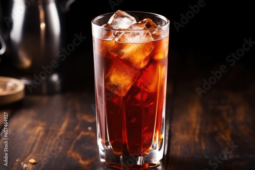 iced tea in a frosted glass with the focus on condensation