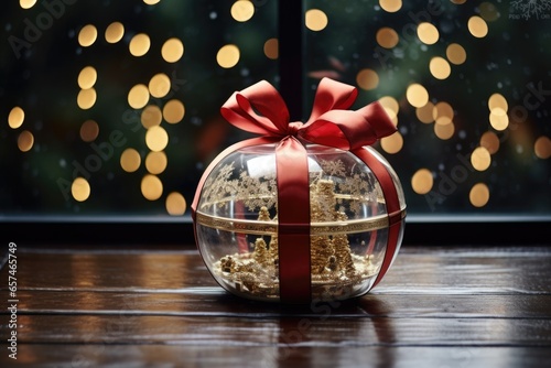 snow globe with a pretty gift-wrapped box
