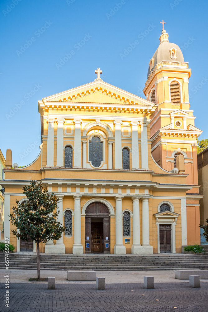 View at the Church of Saint Roch in the streets of Ajaccio in Corsica, France