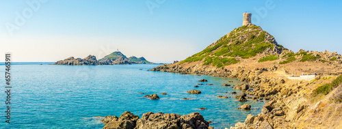 Panoramic view at the Islands of Sanguinaires Coast of Ness near Parata Watchtower a short distance from Ajaccio - Corsica, Fran photo