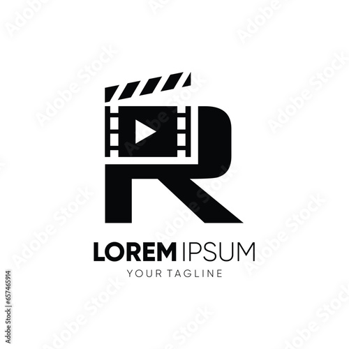 Letter R Clapperboard Logo Design Vector Icon Graphic Emblem Illustration