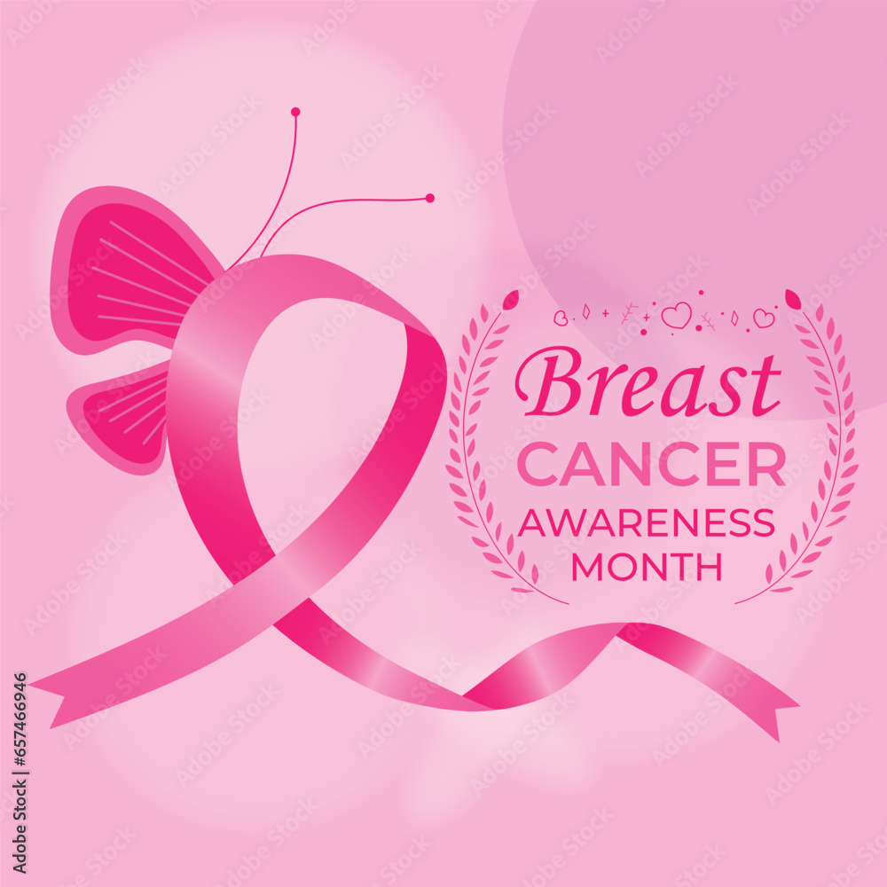 Breast Cancer Awareness Month Realistic Ribbon With a Butterfly