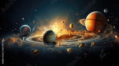 planets in space. planet explosion. system in space