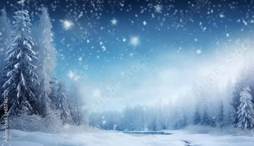 Winter snow scenes with a beautiful starry sky and lots of snow falls