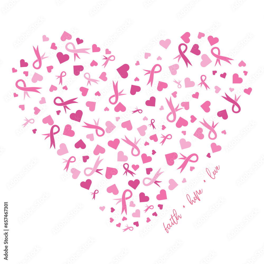Faith Hope Love Creative Heartr with love icon and Pink Ribbon typography vector design, Show your support for cancer survivors and those fighting the disease with this purple and pink ribbon design