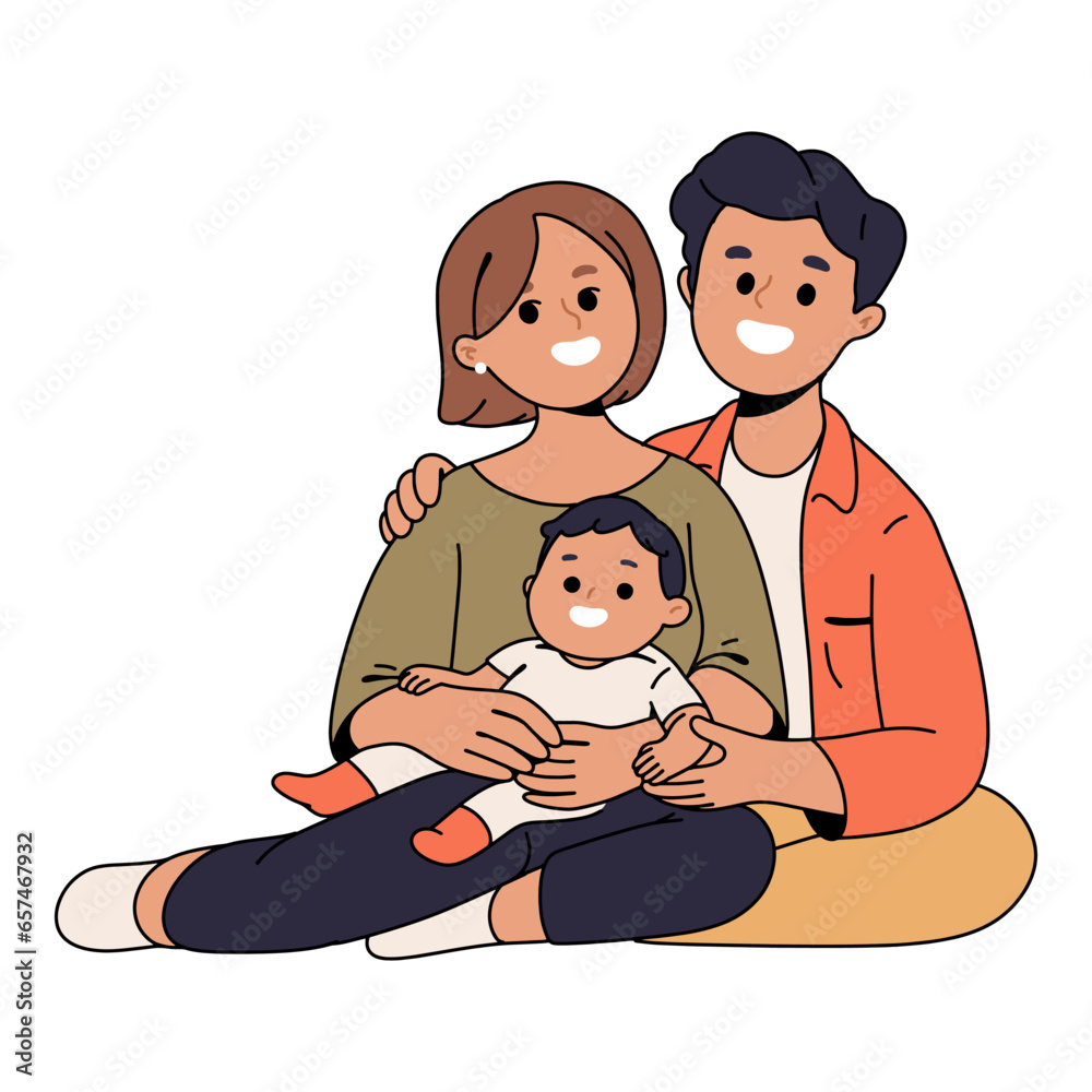 portrait of happy family with mother, father and son. portrait of happy family with mother, father and son.