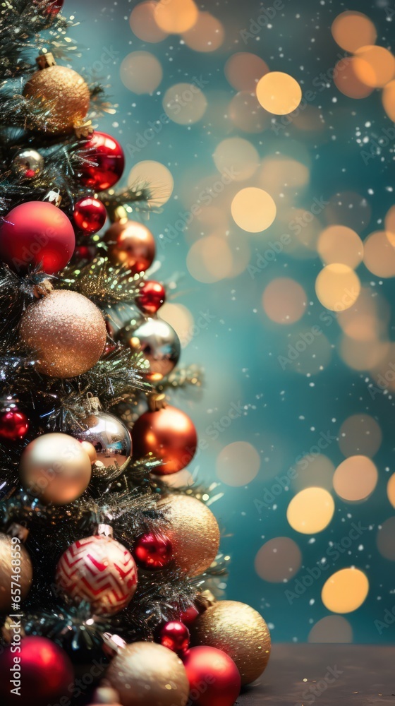 Christmas tree decorated with Christmas balls and gold decorations by Generative AI