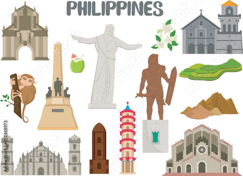 Set of Philippines landmarks architecture 