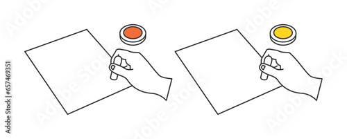 判子を持って紙に捺印するイメージ　セット