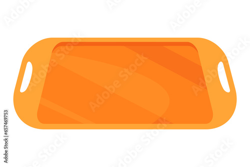 Tray for food, vector cartoon icon. Restaurant platter isolated on white ackground. Symbol carrying food and serving in fast food establishments and cafeterias. Kitchenware concept