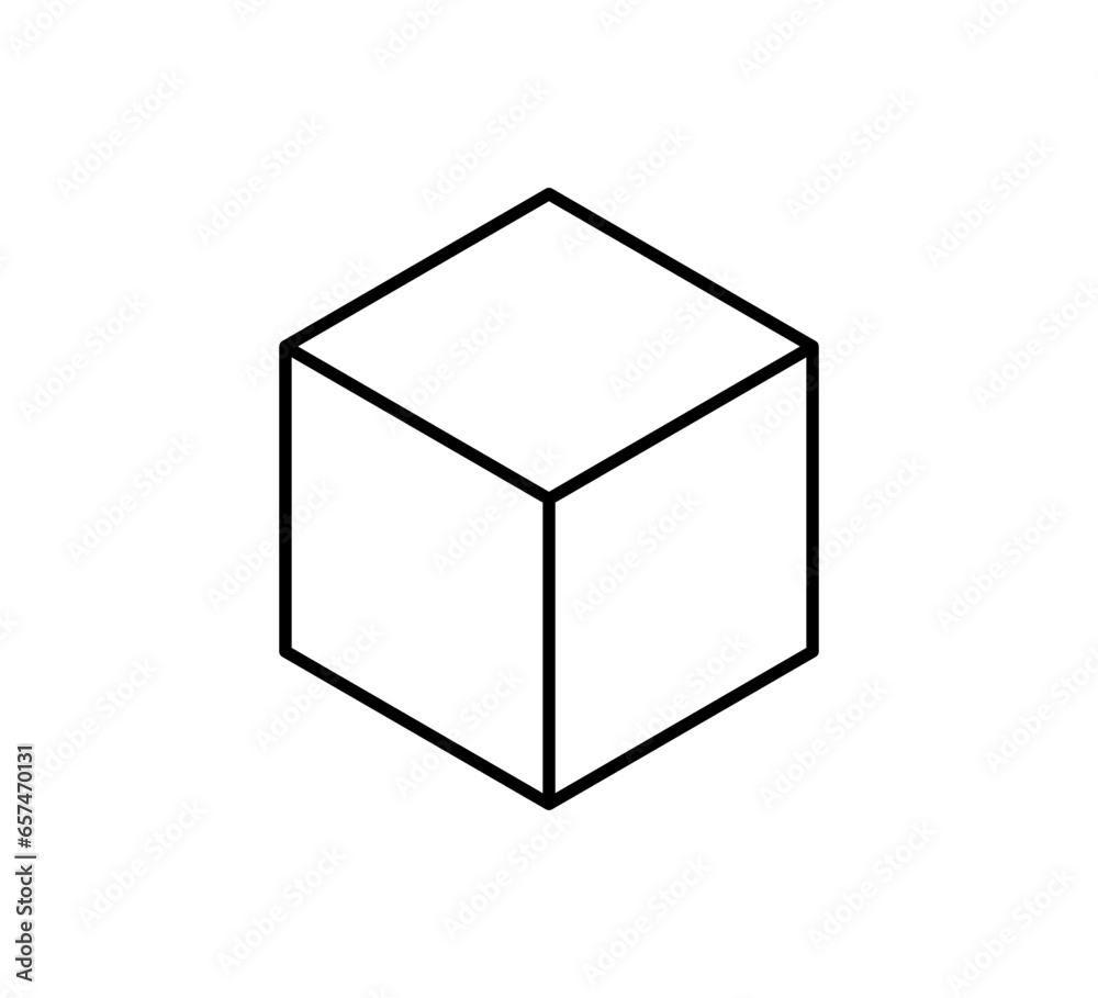 Isometric cube line icon. 3D box. Black block symbol. 3d square block. Isometric cubic shape icon. Vector illustration isolated on white background. Isometric cube line icon. 3D box. Black block symbol. 3d square block. Isometric cubic shape icon. Vector illustration isolated on white background.
