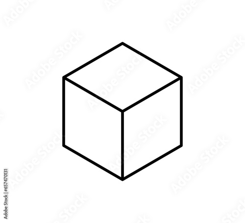 Isometric cube line icon. 3D box. Black block symbol. 3d square block. Isometric cubic shape icon. Vector illustration isolated on white background.