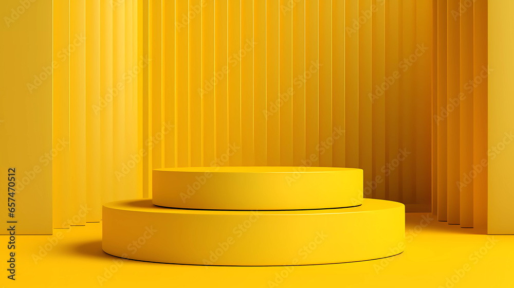Bright yellow rounded podium. 3D rendering podium colorful bright yellow background. Abstract background with minimalistic style for product display presentation. 