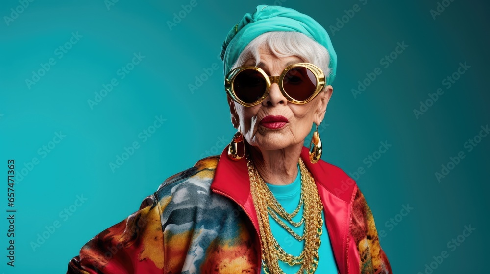 Funny older hip hop woman - obrazy, fototapety, plakaty 