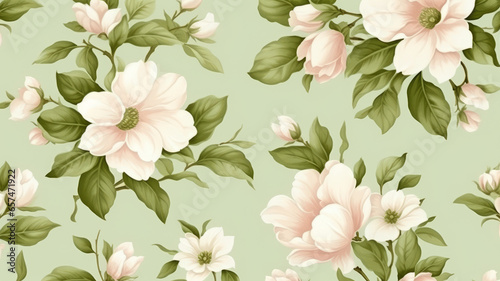classic wallpaper seamless vintage flower pattern on green pastel background © JKLoma