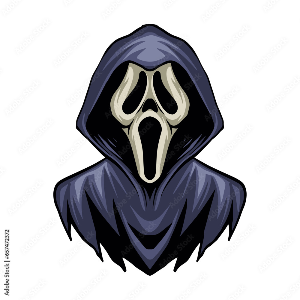 scary grim reaper skull halloween part event horror art creepy illustration in vector vintage style for icon logo or label brand scary grim reaper skull halloween part event horror art creepy illustration in vector vintage style for icon logo or label brand