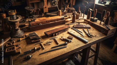 Various antique woodworking tools photo