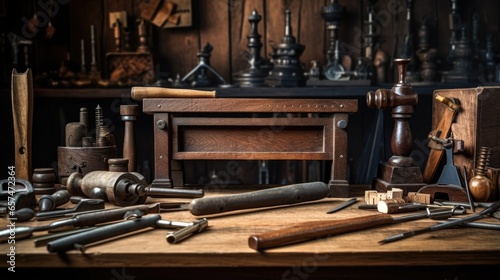 Various antique woodworking tools
