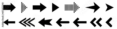 Large set of vector arrows in black on an isolated background. Arrows of different shapes and thicknesses. Modern arrows for your design or web page. Vector EPS 10